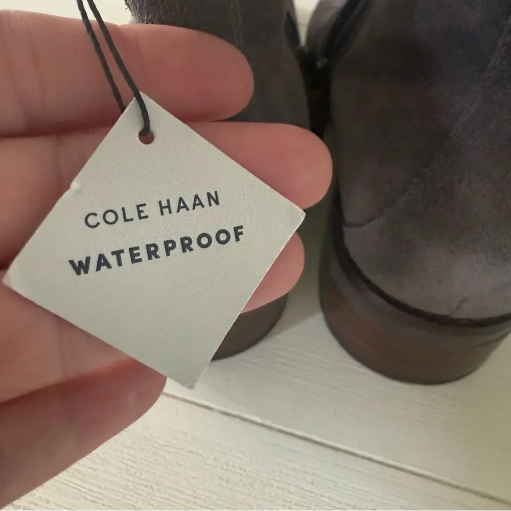 Cole Haan River Waterproof Suede Booties in Gray with Wood Heel 8.5 NWOB - Picture 7 of 11